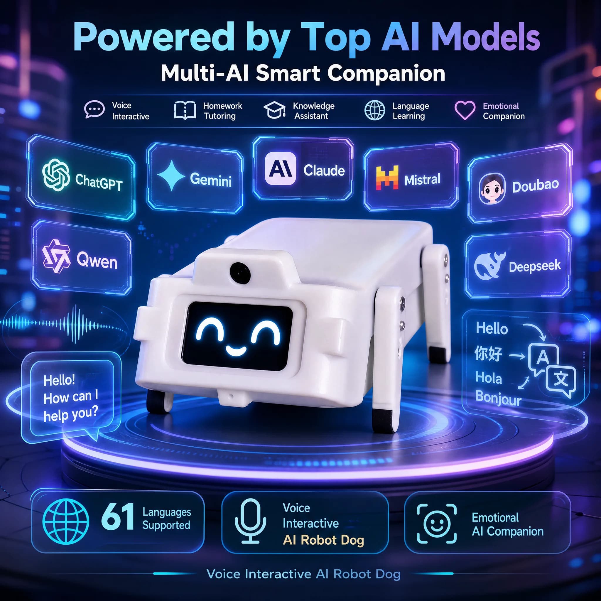 CLOUDRAKER Tuya Smart AI Robot Dog, 61+ Languages, Robotic Pet with Emojis, Voice Interactive & Speech Recognition Toy