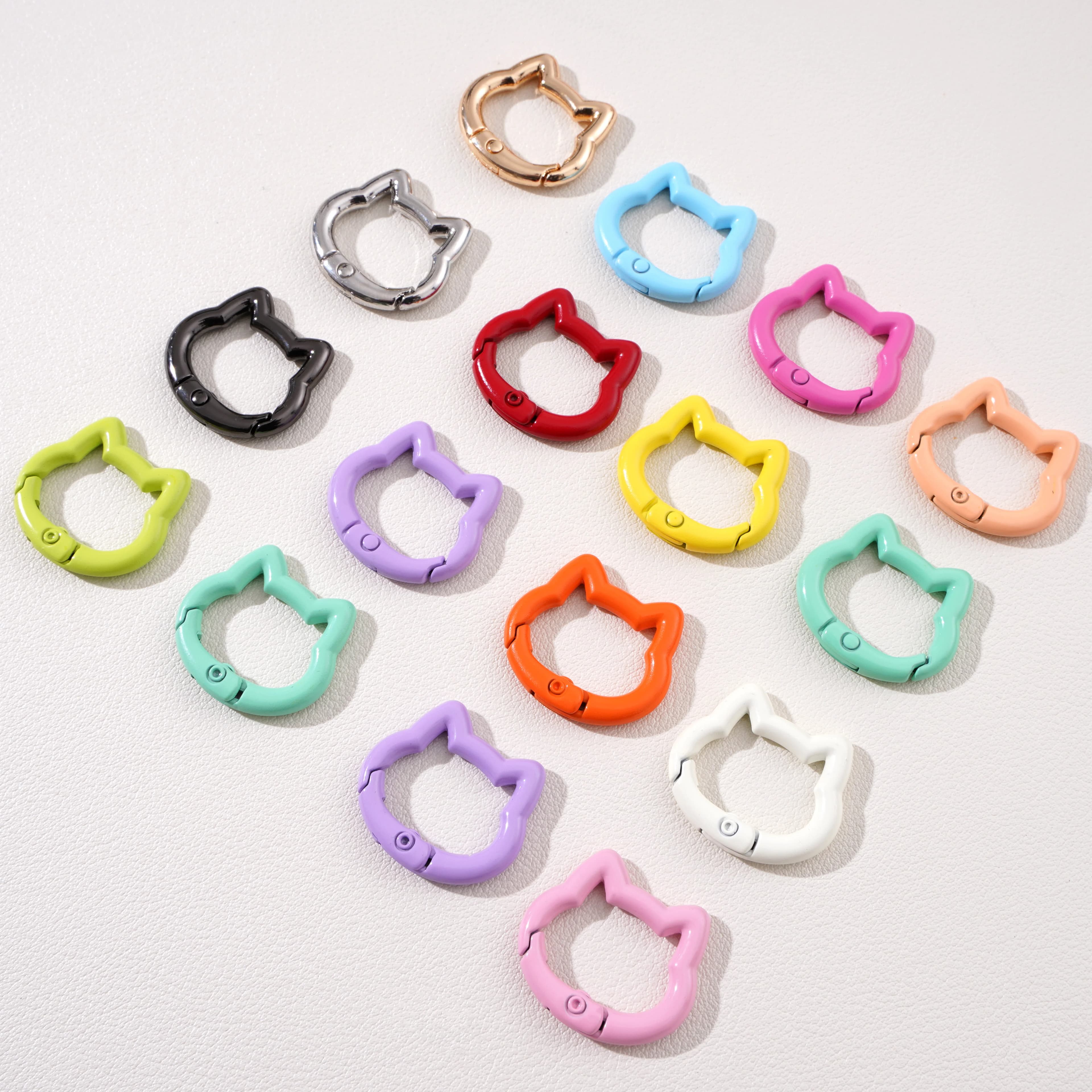 1pc/bag Alloy Spring Clasps Colorful Cute Cat Shape Spring Ring Carabiner Clips For DIY Keyring Lanyard Keychain…