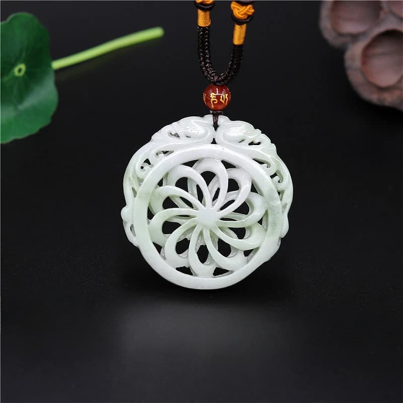 Natural White Green Chinese Jade Dragon Pendant Windmill Necklace Charm Jewelry Double-sided Hollow Carved Amulet…