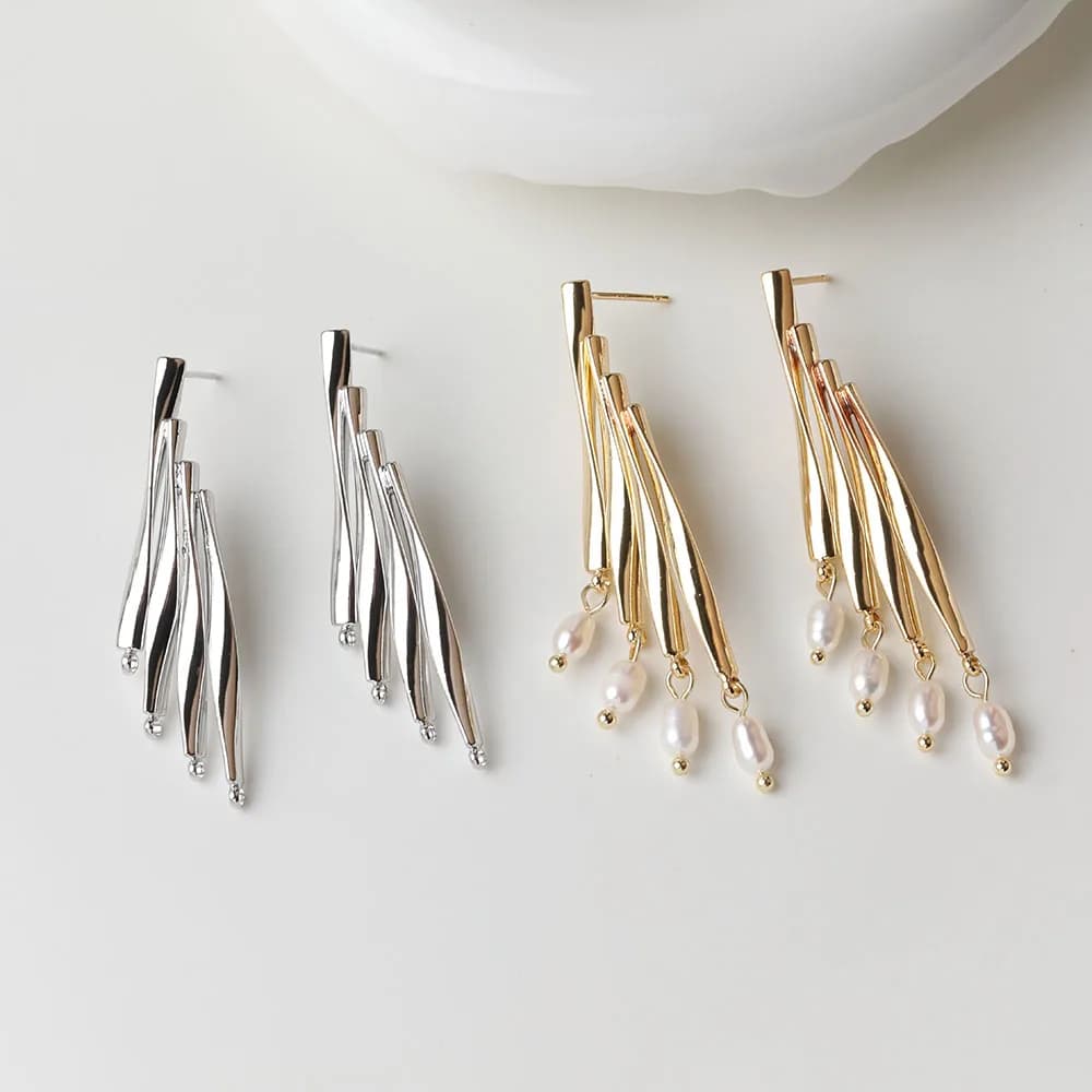 2PCS Dainty Fashion Design Ear Studs Earrings for Jewelry Making DIY Hand Made Brass 14k Gold Plated 12*47.5mm…