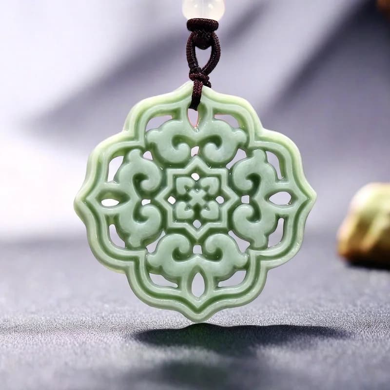 Natural Real Jade Flower Pendant Necklace Fashion Designer Carved Jewelry Gifts for Women Men Talismans Accessories…