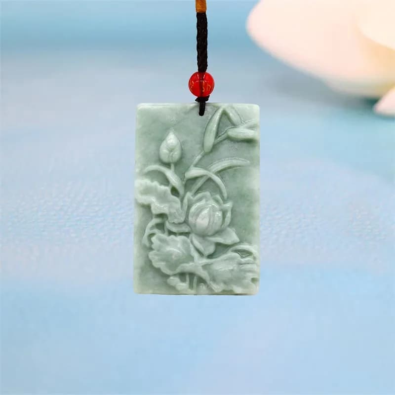 Jade Lotus Pendant Accessories Necklace Chinese Amulets Carved Charm Designer Green Jewelry Talismans Natural Gift…