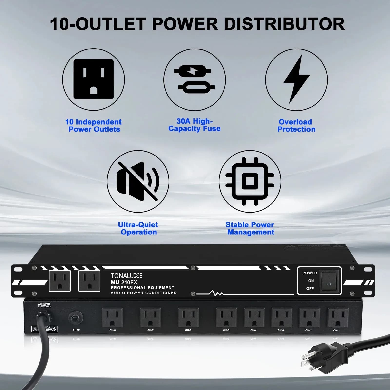 Fuluode 10-Channel Audio Power Sequencer 10-Outlet Power Distributor 8×2 Dual-Channel High-Power Equipment Power…