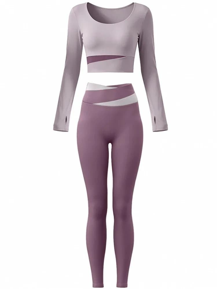 2 Piece Sets Women Quick-Dry Sports Set O-Neck Long Sleeve Top Pants Running Fitness Workout Athletic Wear Tracksuit…