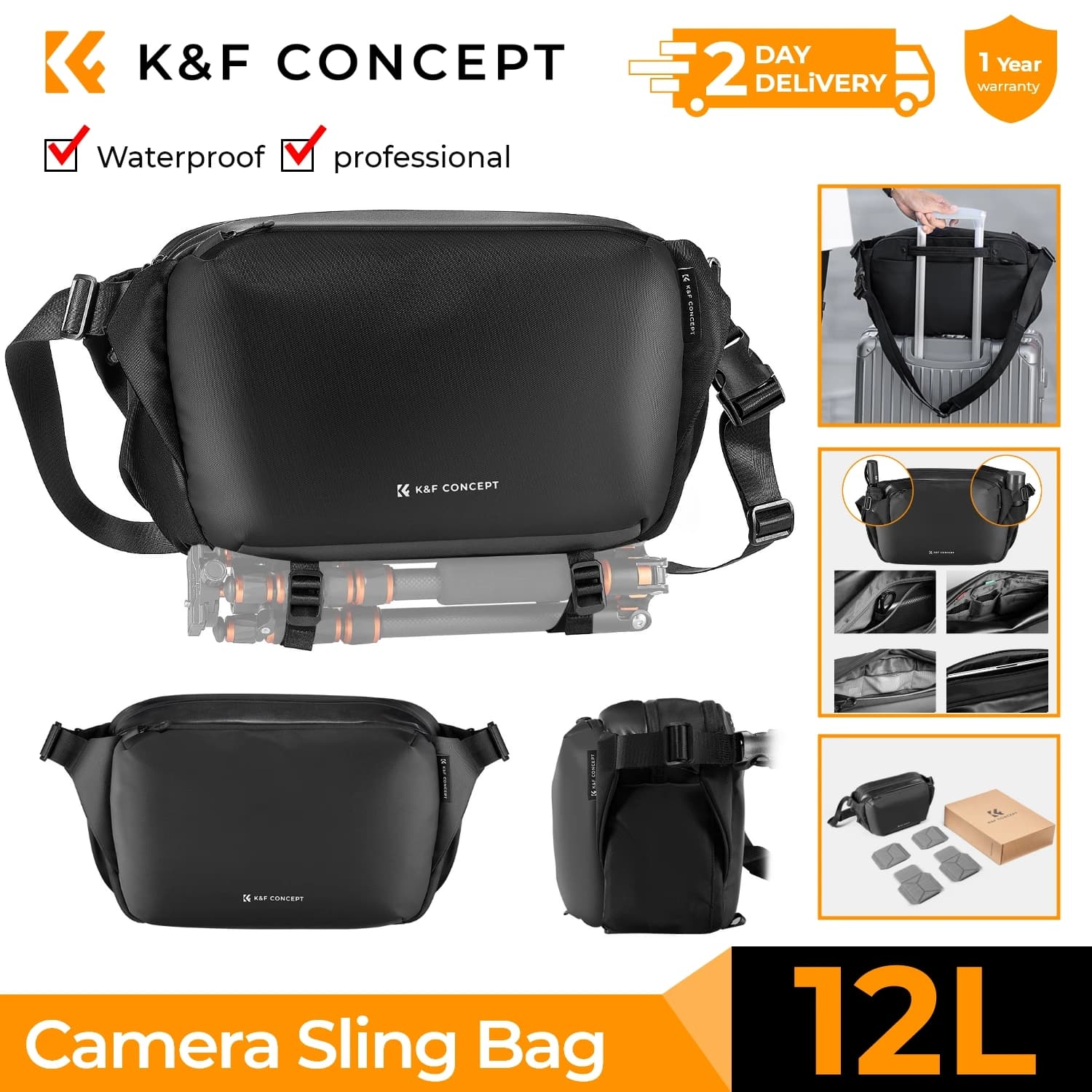 K&F CONCEPT 12L/10L Camera Sling Bag Waterproof Travel Photography Shoulder Bag For Canon Sony DSLR Camera Case Tripod…
