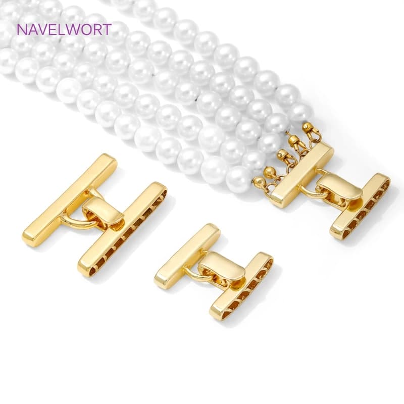 Multi Strands Necklace Clasp 18K Gold Plated Pearl Clasps Connector,Brass Fastener Closure Lock Clasps,DIY Jewelry…