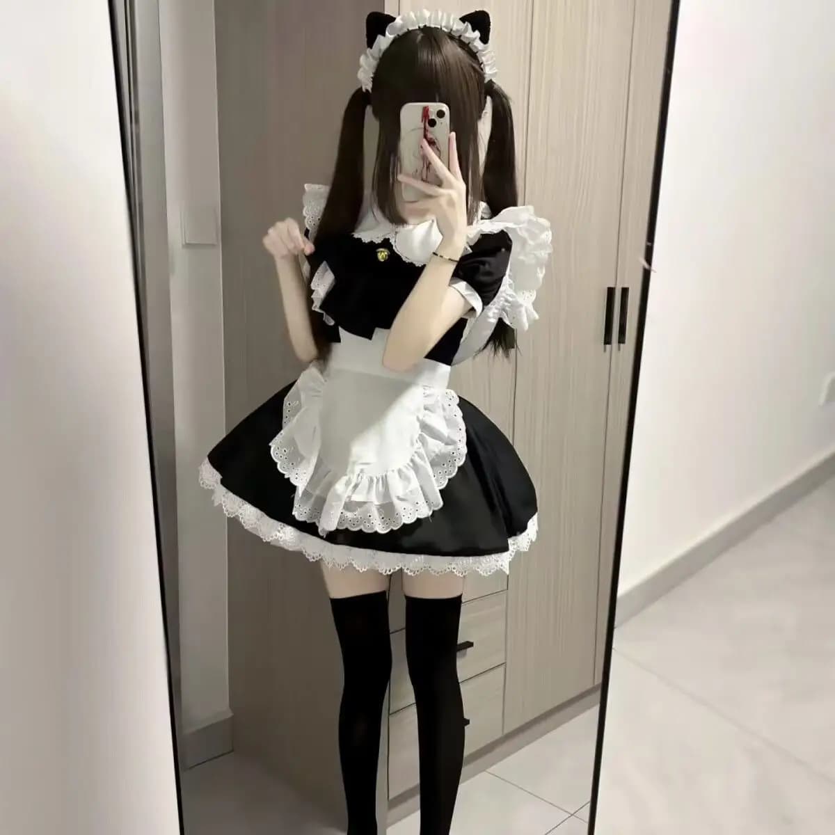 Long European Style Maid Uniform Cosplay Women's Fashion Set Student School Uniform Work Uniform Short Sleeve Mid-Year