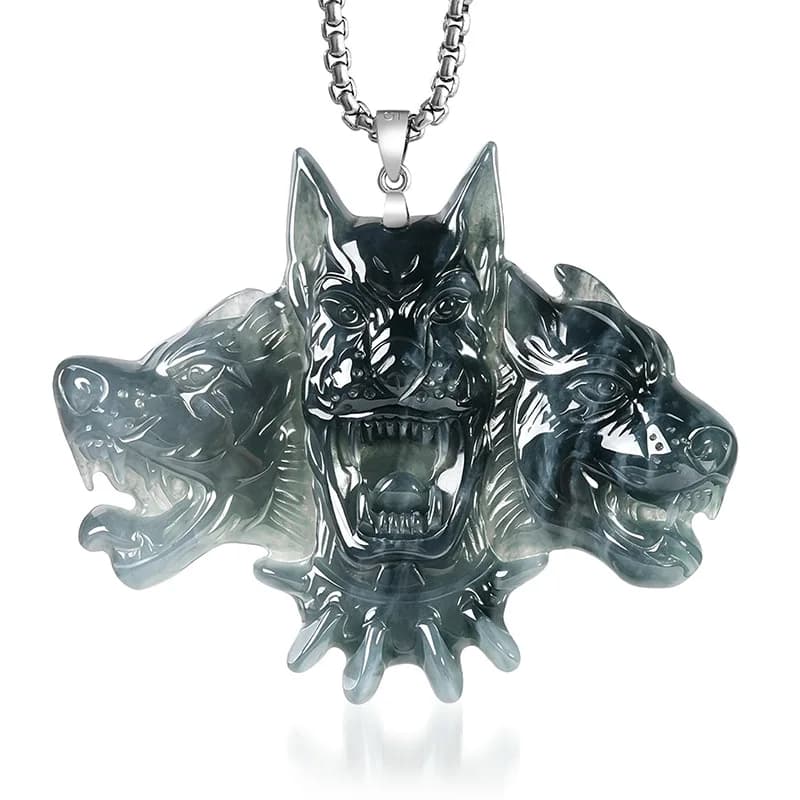 S925 Silver Natural Jade Cerberus Pendant Necklace Carved Charm Jadeite Jewelry Fashion Amulet Hip-hop Gift Certificate