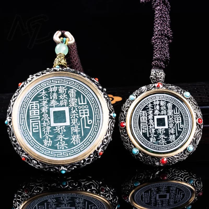 Natural Emerald Burmese A Emerald Jade Blue Water Mountain Ghost Coin Pendant Amulets Jewelry Gifts Certificate Sweater Chain