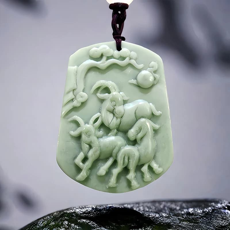 Green Natural Real Jade Sheep Pendant Necklace Luxury Talismans Carved Jewelry Accessories Vintage Fashion Stone…