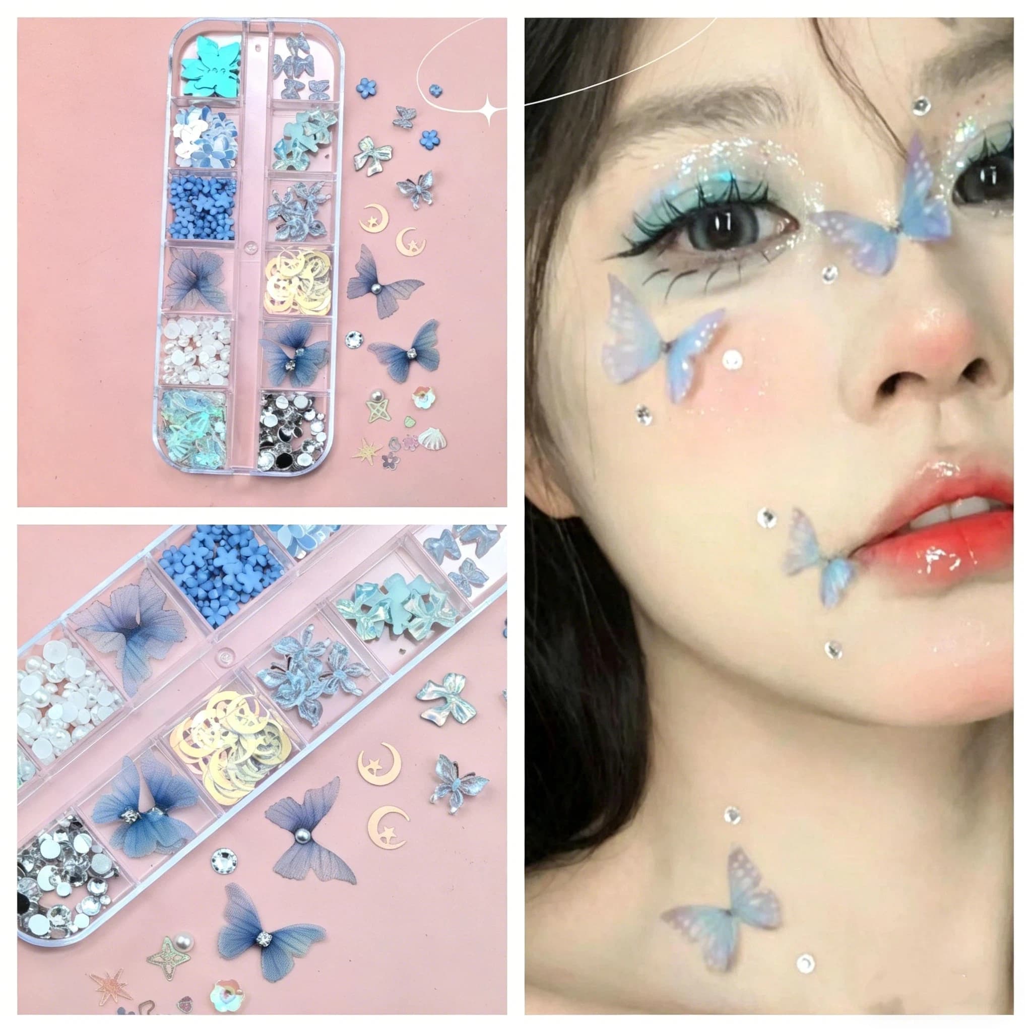 Butterfly Face Self-adhesive Decals For Makeup Eye Glitter Nail Art Stage Performance Iridescent Stickers For Child…