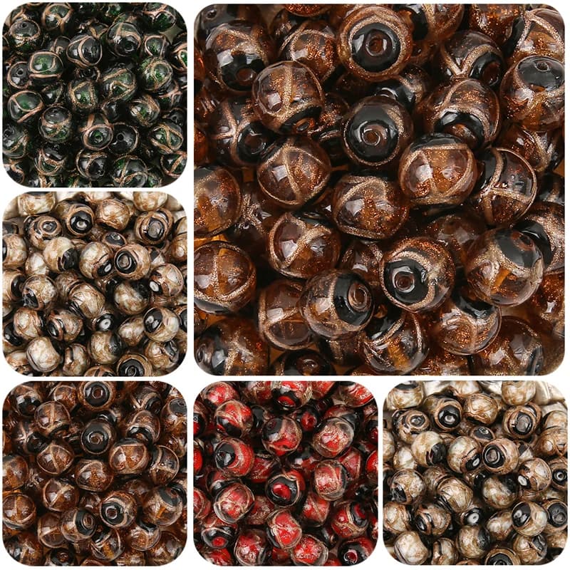1Pcs 10mm New Gold Powder Lampwork Glass Loose Decorative Beads For Jewelry Making DIY Bracelet Necklace Crafts Accessories