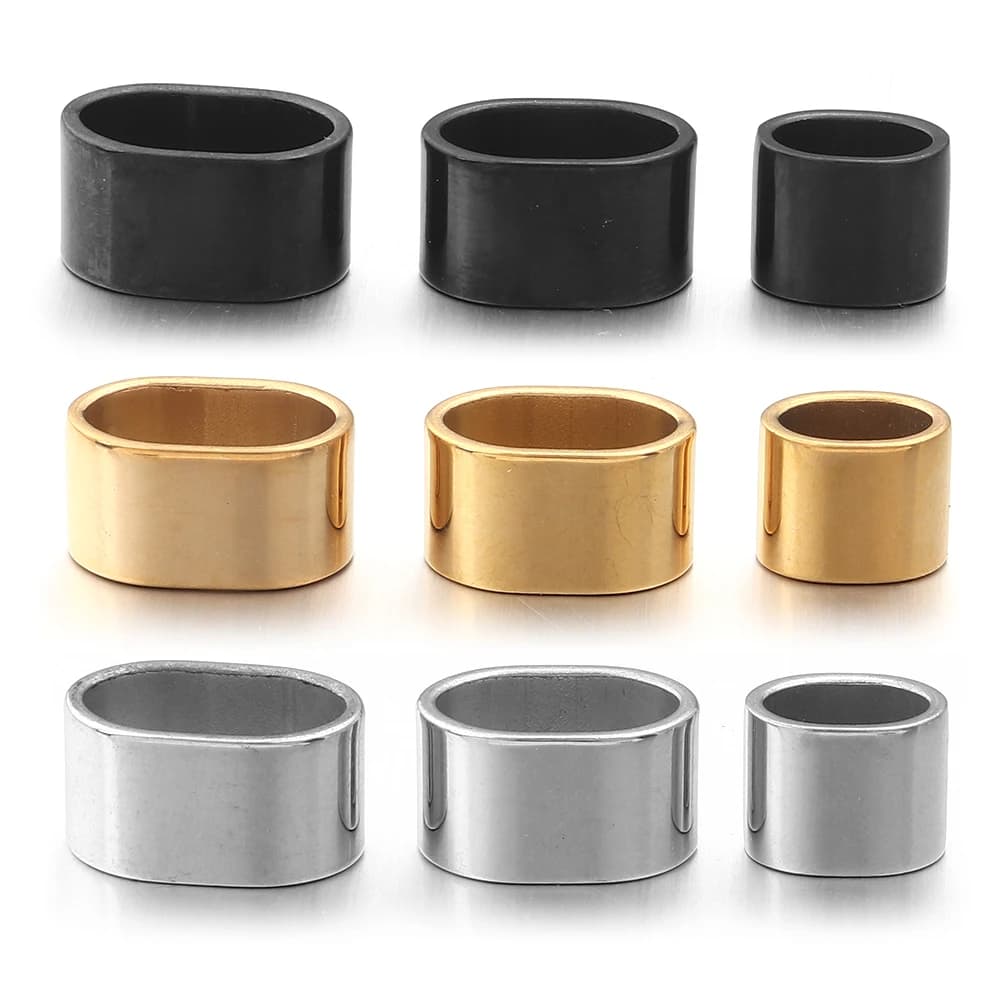 6pcs Flat Stainless Steel Tube Slider Beads Position Beads Big Hole Metal Beads DIY Leather Bracelet Clasps For…
