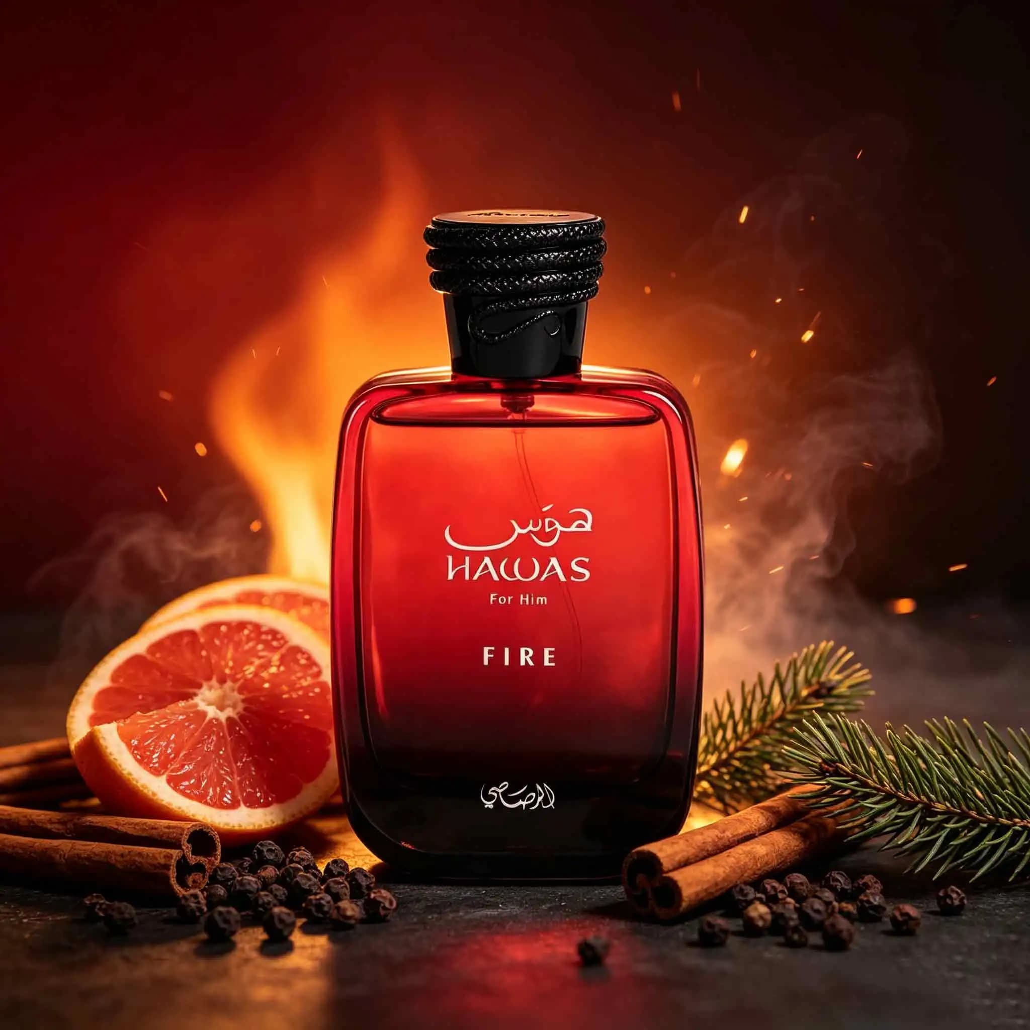Hawas Fire For Him Perfume 100Ml, Must‑Have Party Scent For Fall‑Winter, Bergamot Fruity Blends Blazing Spice, Tobacco Leather Amber Finishes, Fiery‑Red Vibe, Fully Build Passionate Uninhibited Gentle