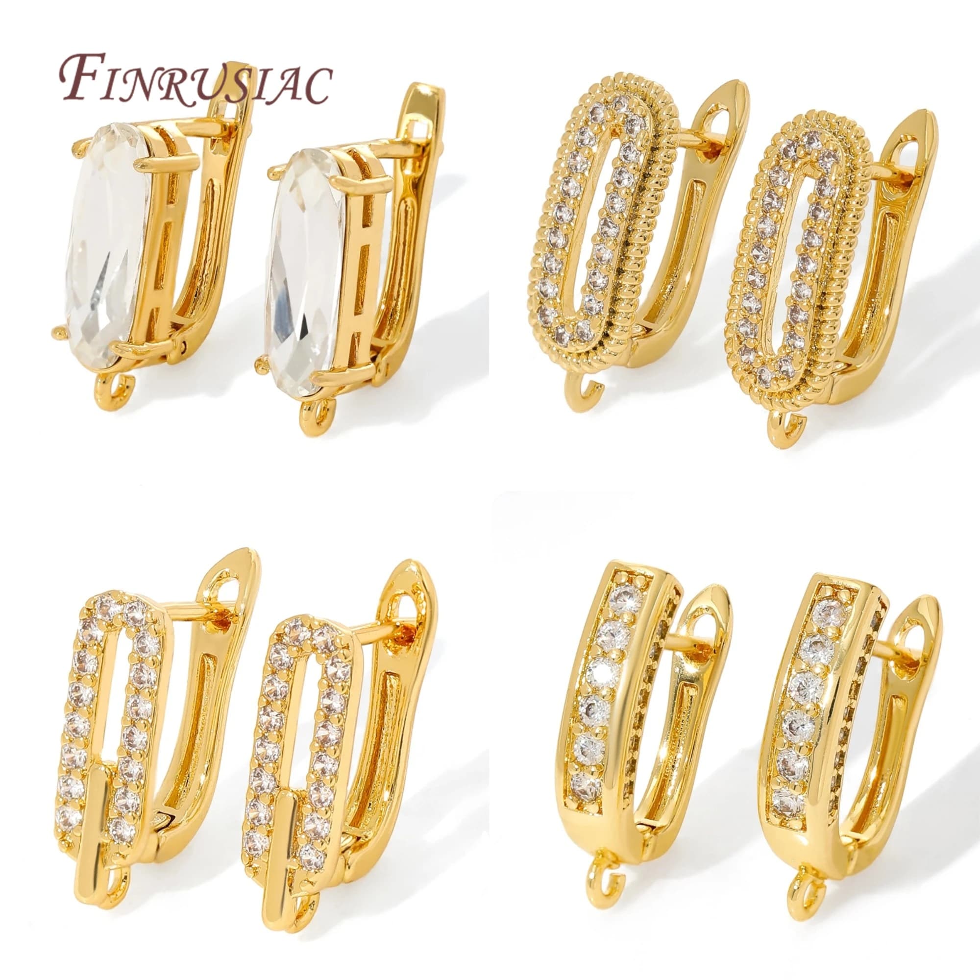 18K Gold Plated Rectangular Oval CZ Lever Back Earrings Multiple Styles with Loop For Jewelry Making DIY Earring…