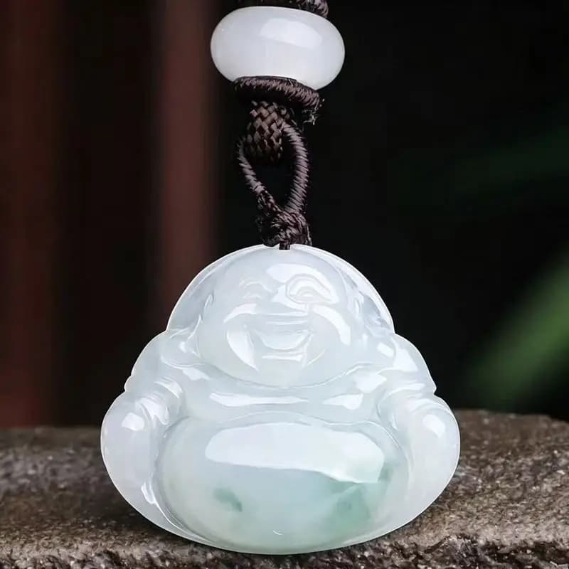 Natural Jadeite A-grade Pendant with Flower Pattern, Maitreya Buddha for Men and Women