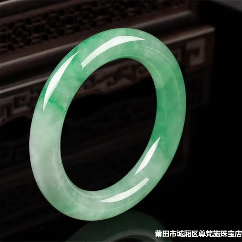 round bangle for women, with floral patterns, ice-waxy jadeite, natural Burmese jade