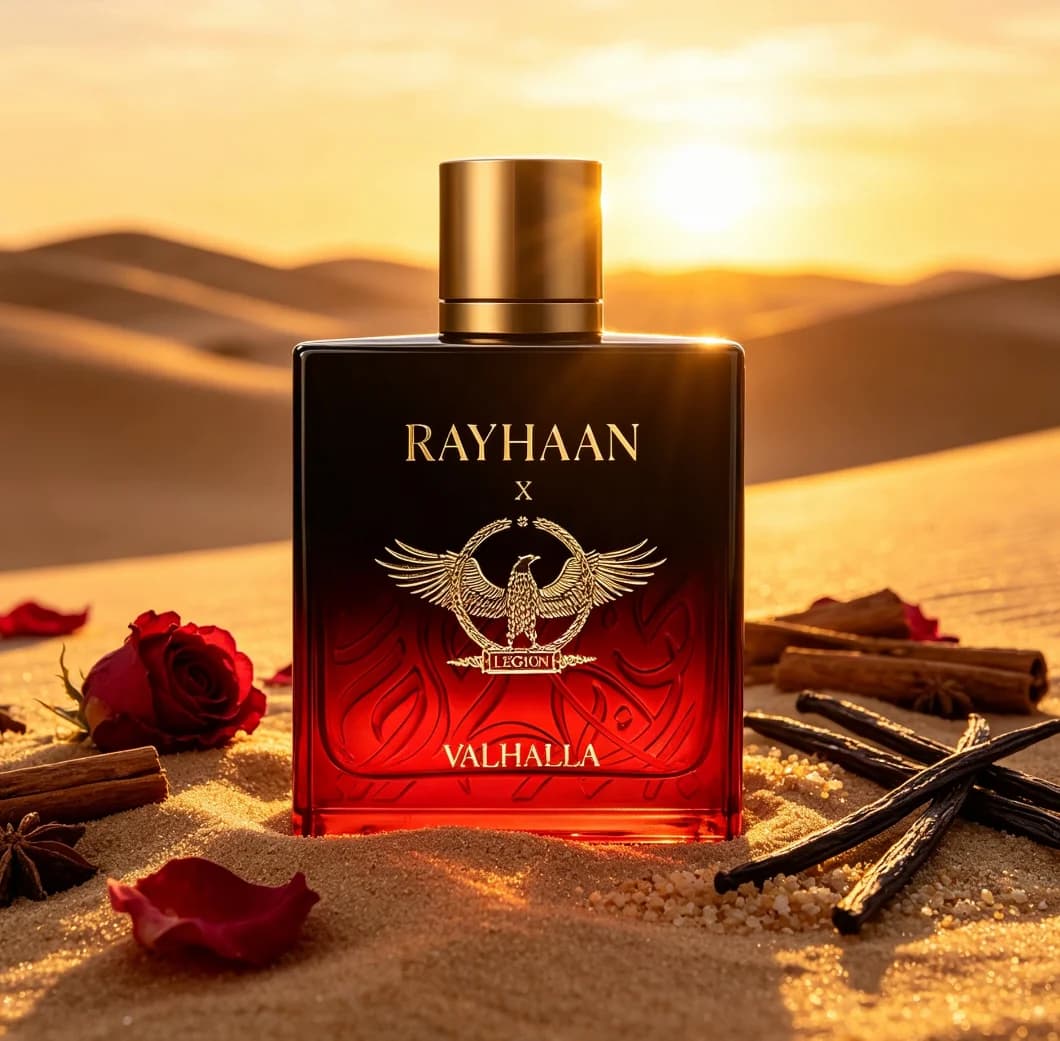 Rayhaan X Valhalla 100ml Eau De Parfum. Eagle‑Emblem Red‑Black Gradient Bottle Delivers Powerful Vibe. Spices Mix with Rich Wood to Interpret Brave and Heroic Masculine Temperament.