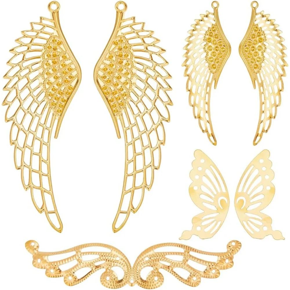 1 Box 58Pcs Gold Filigree Connectors Filigree Charm Pack Embellishments Angel Wings Hollow Wing