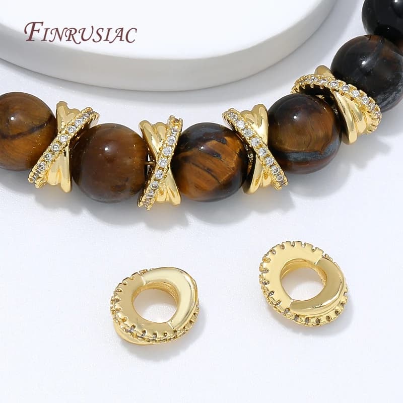 9.3x4.5mm 18K Gold Plated Oval Hollow CZ Spacer Beads,Handmade Beads For Creating Jewelry Making DIY Bracelet Necklace Findings