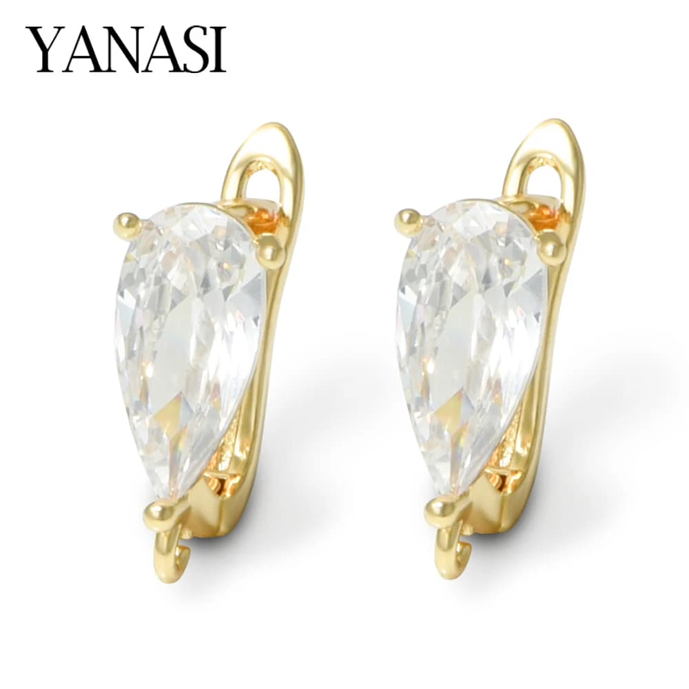 YANASI NEW 18K Gold Plated Brass Droplet Earring Hooks,Crystal Teardrop Earwires Earring Fixtures For Jewelry Making…