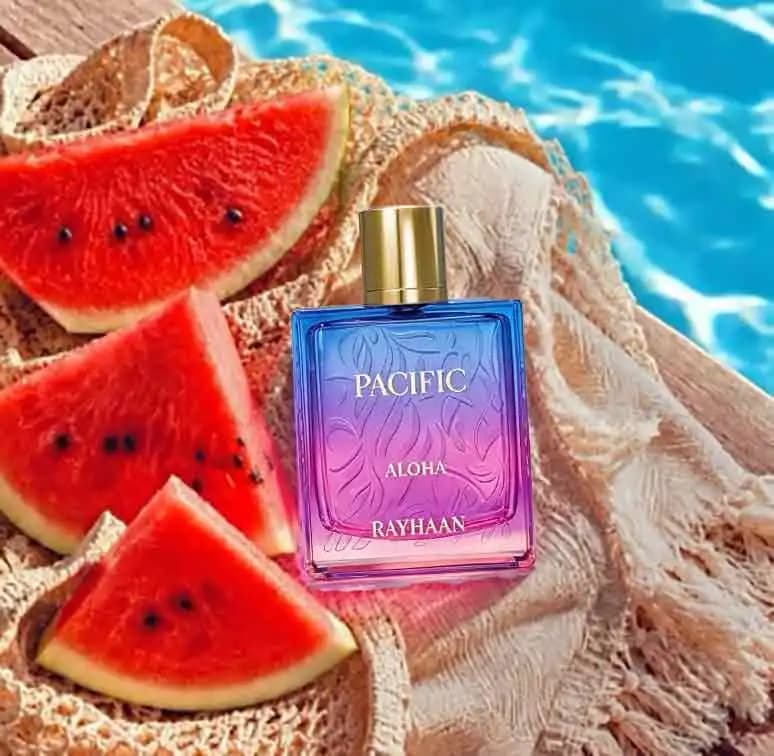 RAYHAAN Pacific Aloha – Neutral Perfume Spray, Fruity, Tropical, Marine, Sweet, Lasting Fragrance, 3.4oz/100ml, Blood Orange, Melon, Lemon, Watermelon, Coconut, Suitable For Travel And Daily Wear