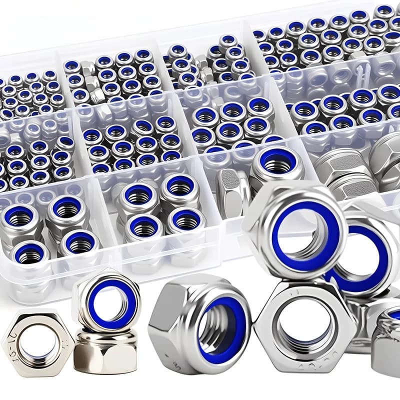 220pcs Metric Stainless Steel Nylon Insert Lock Nuts Kit M3 M4 M5 M6 M8 M10 M12, DIN985 Hex Lock Nuts with Washers,…