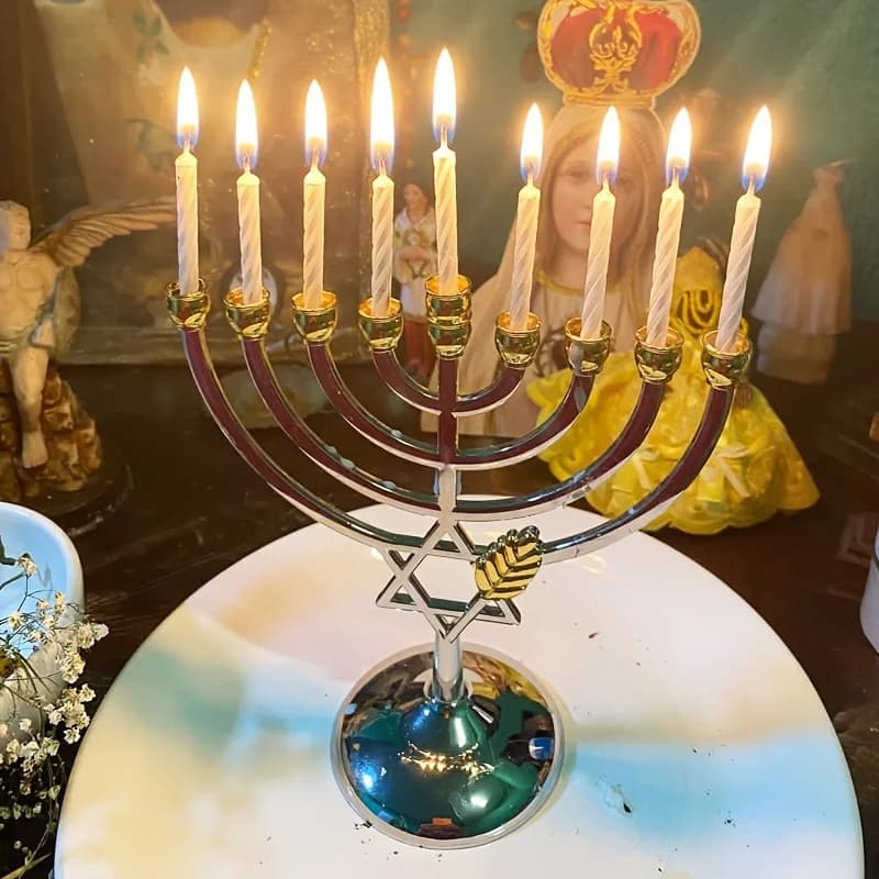 Hanukkah Menorah 9 Branch Candle Holder Star of David Metal Chanukah Candlestick Home Table Decoration Jewish Holiday…