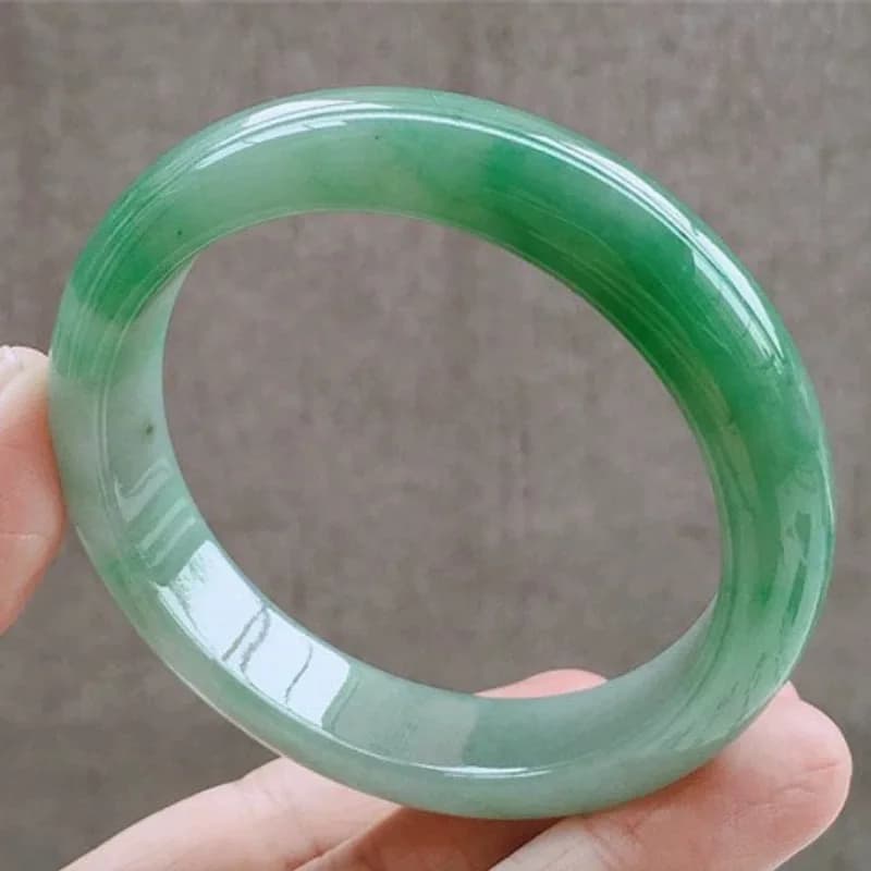 Floral , Jadeite , Ice-Waxy Texture, True Green , Round Jade Bangle, Delicate, Gift for Women