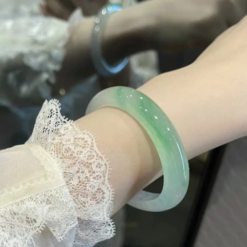 Myanmar ice jade natural with floral patterns, vintage women's round bangle, noble jadeite bracelet, gift