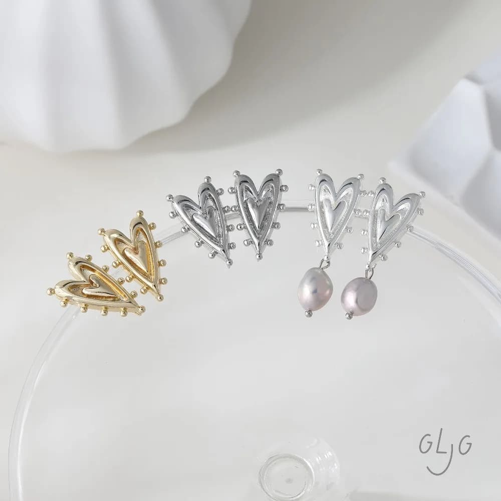 2PCS Dainty Heart Ear Studs for Jewelry Making Earrings Components DIY Brass 14k Gold Plated Accessories 25*15mm