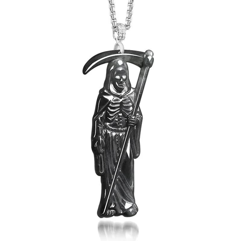 Burmese Jadeite Grim Reaper Pendant Necklace Gemstone Luxury 925 Silver Talismans Vintage Designer Real Jade Gifts for…