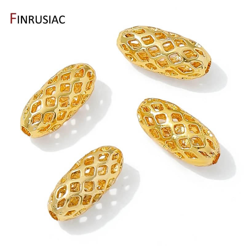 10PCS 14/18K Gold Plated Brass Hollow Spacer Beads,Oval Separator Beads For DIY Bracelet Making Supplies,Jewelry Materials