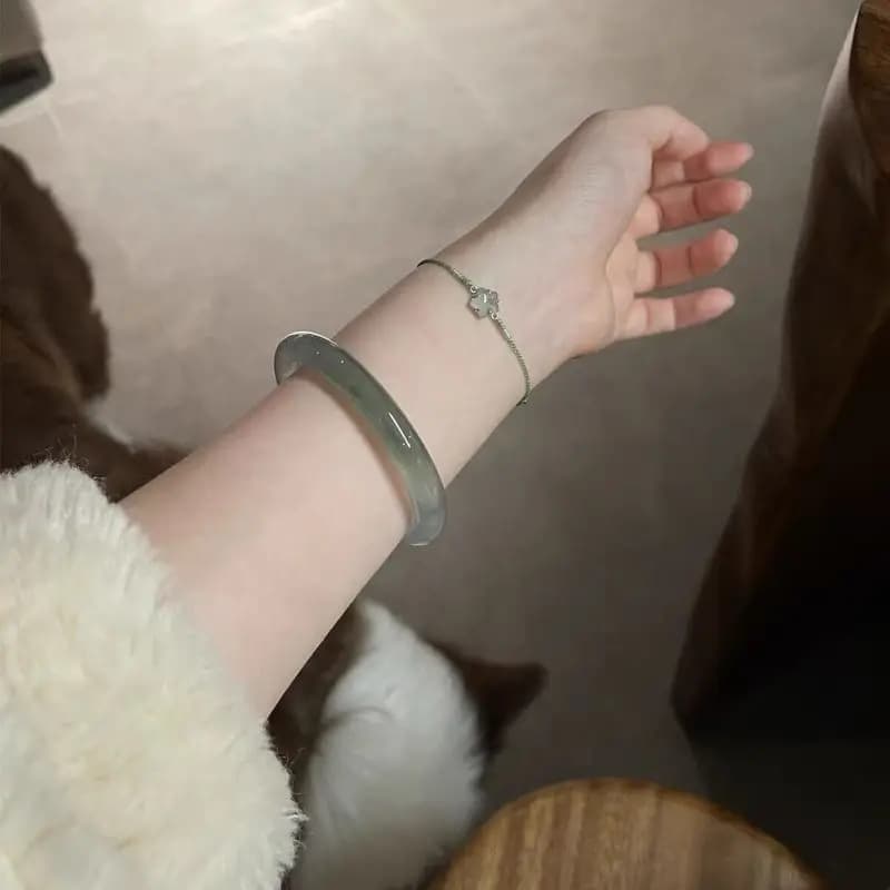 Myanmar ice beauty , oil green semi-carved bracelet, thin round jade bangle, dark-colored jadeite