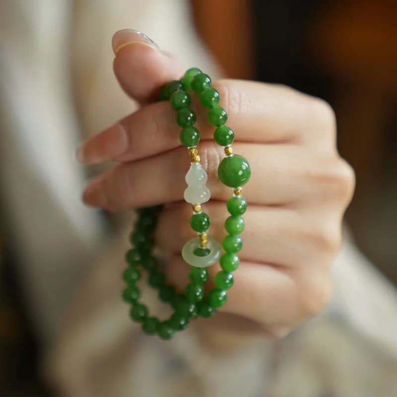 Natural Jade Green Double Circle Gourd Bracelet Accessories Gemstone Charm Beads Bangle Luxury Carved Talismans Gifts…