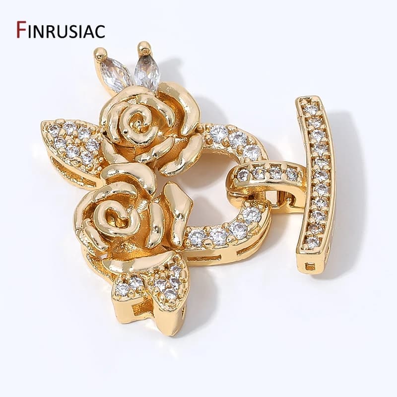 14K Gold Plated Brass Zircon Flower Pearl Clasps,Multi-row Closure Fasteners Lock Clasps For DIY Jewelry Making Accessories