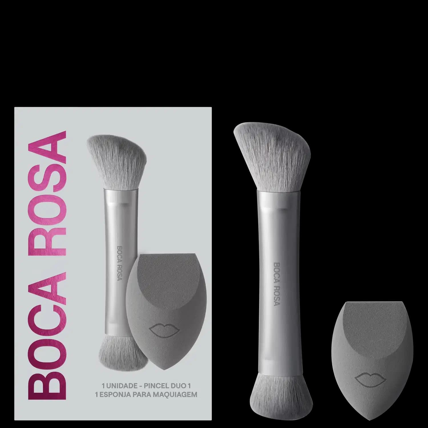 Kit Boca Rosa Pincel Duo 1 + Esponja para Maquiagem (2 Produtos)
