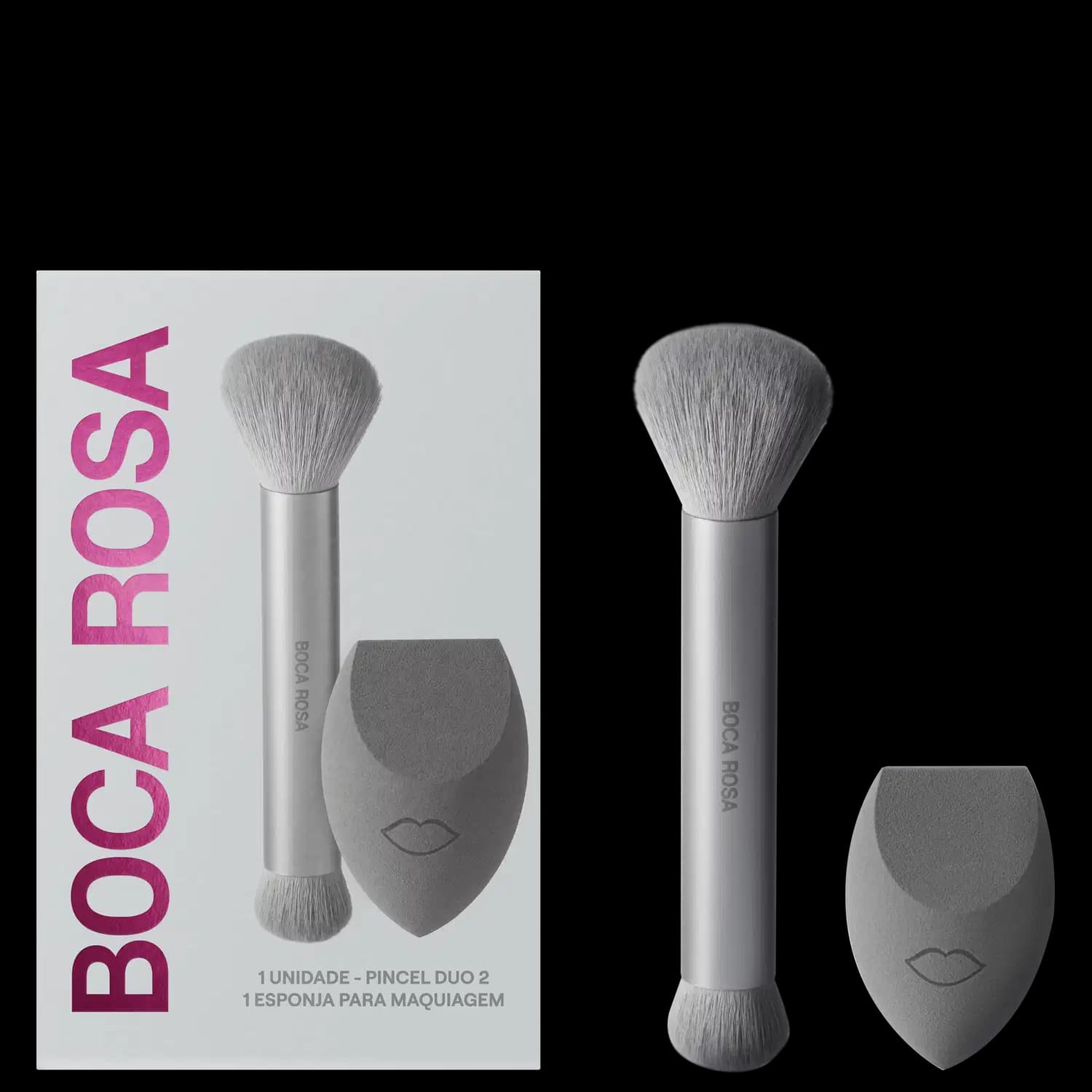 Kit Boca Rosa Pincel Duo 2 + Esponja para Maquiagem (2 Produtos)