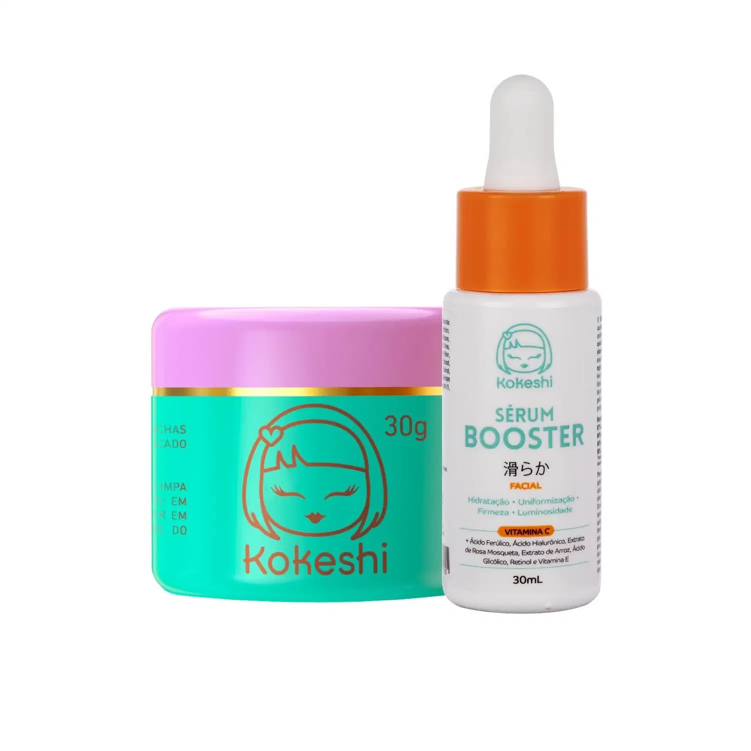 Kit Skincare Facial Kokeshi Sérum Booster e Creme Pele de Porcelana