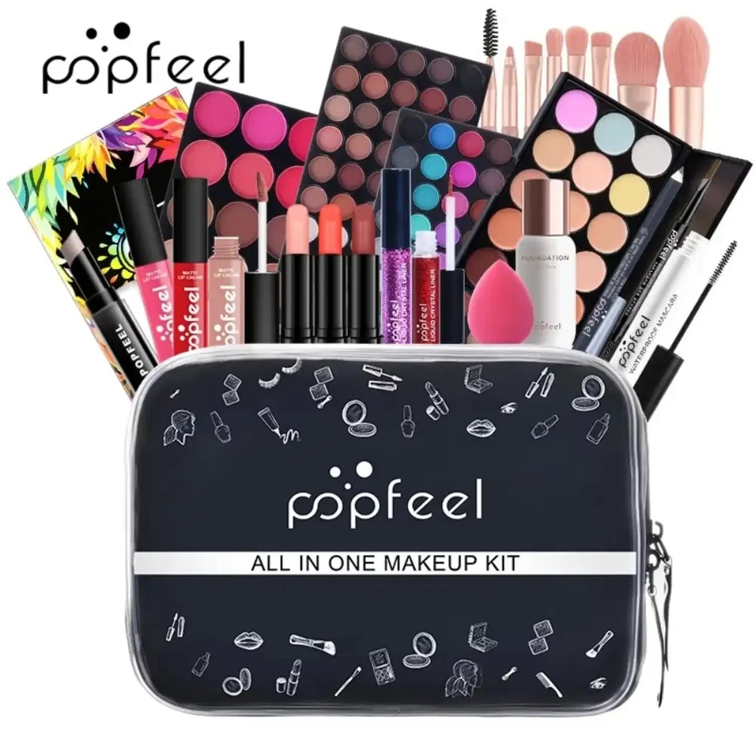 Kit de Maquiagem POPFEEL Completo Preto Bolsa