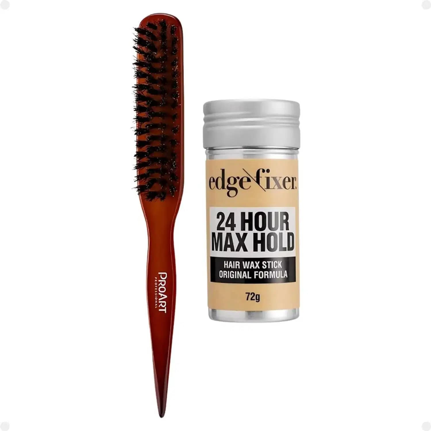 Kit Cera Fixadora de Cabelo Edge Fixer Kiss New York Original e Escova para Acabamento e Penteado Proart