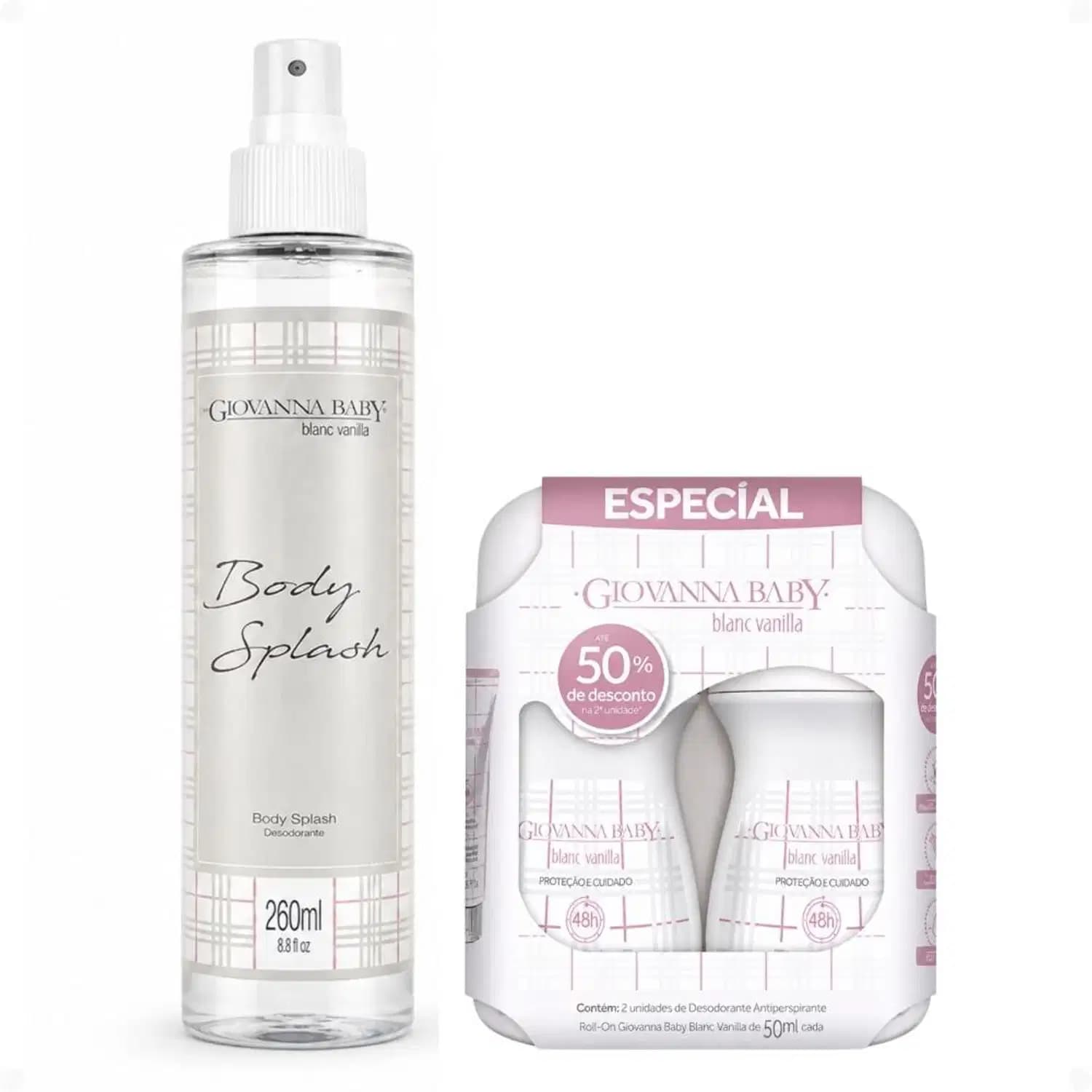 Kit Giovanna Baby Blanc Vanilla: Body Splash 260ml e 2 Desodorantes Roll-On 50ml