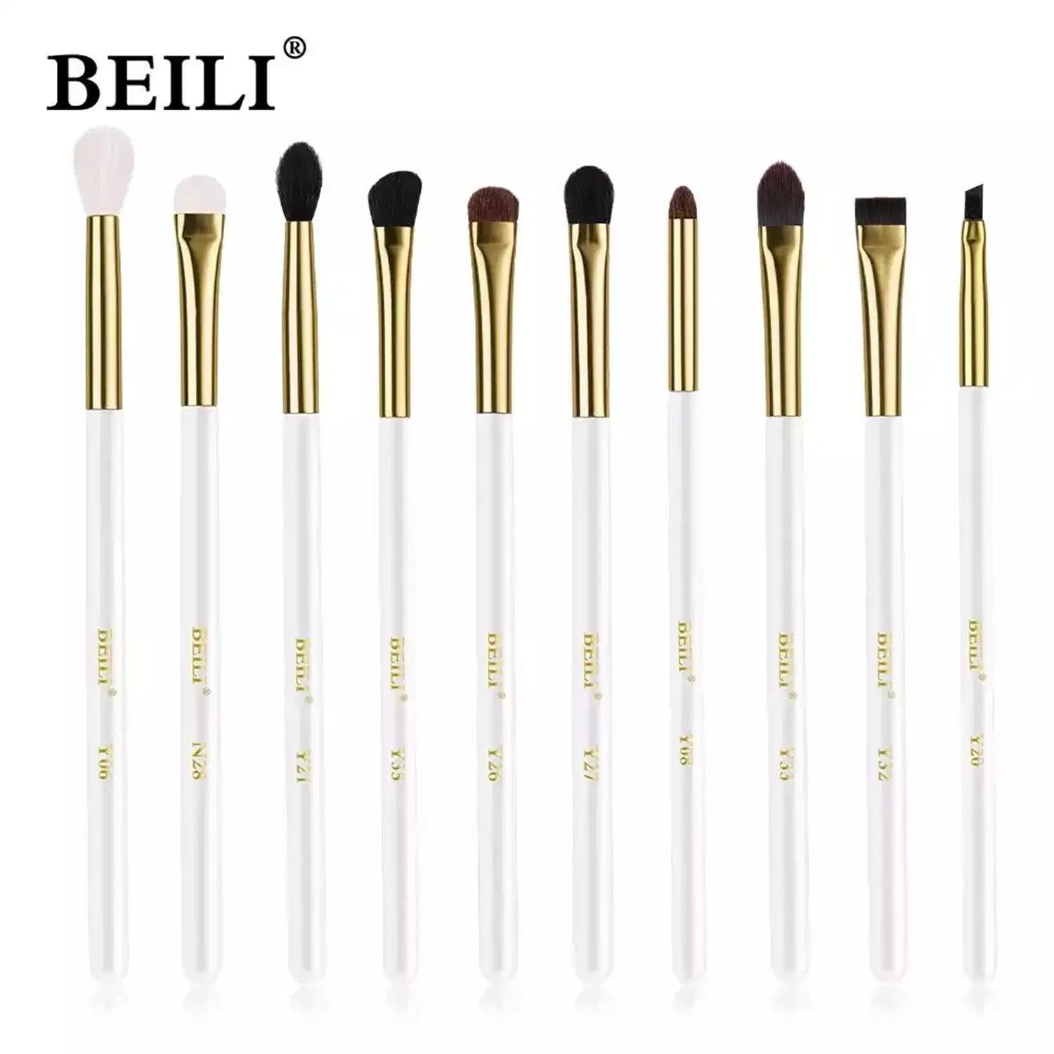 Conjunto de Pincéis Maquiagem Preto BEILI, 10-19 Pcs Natural WB-E10