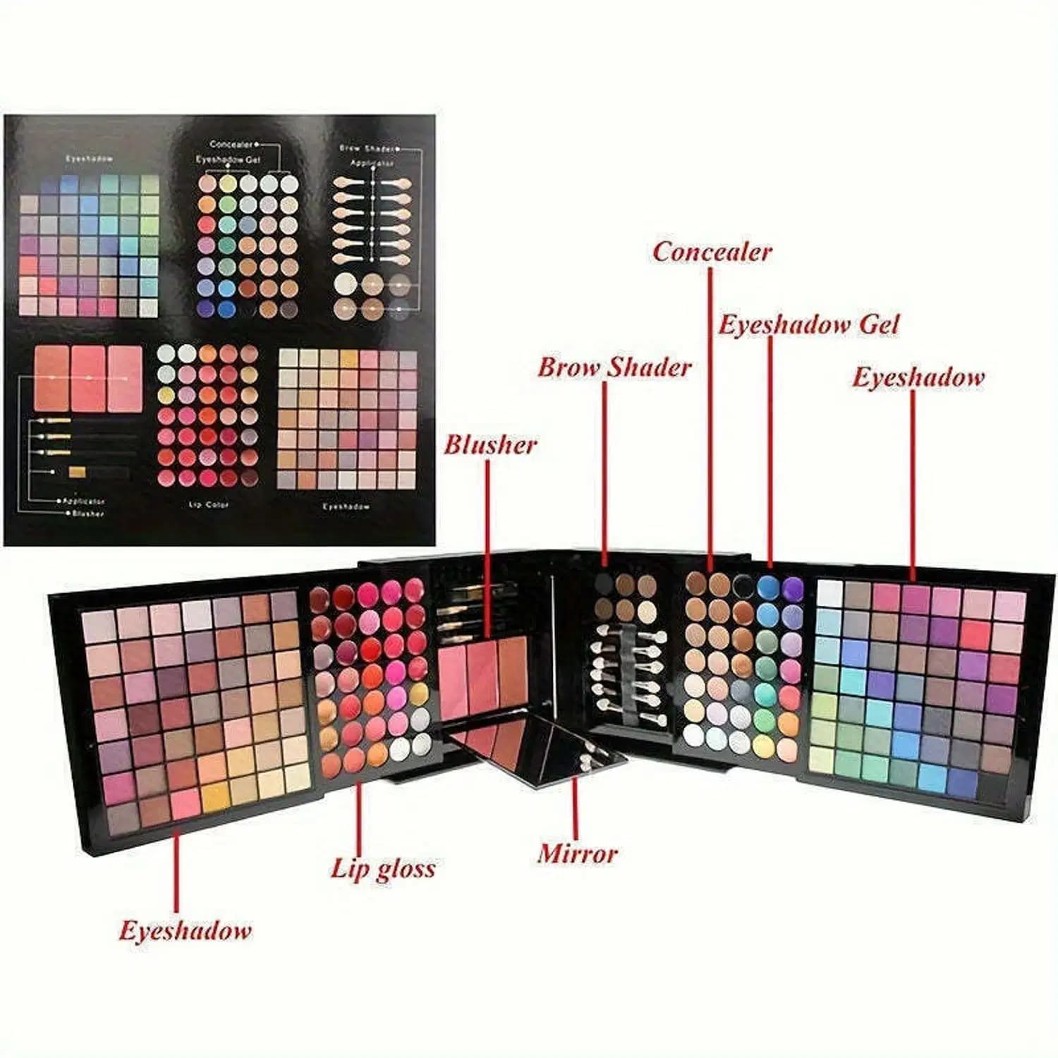 Kit de Maquiagem 177 Cores Corretivos, Pincéis, Paleta Espelho 177 PÇS