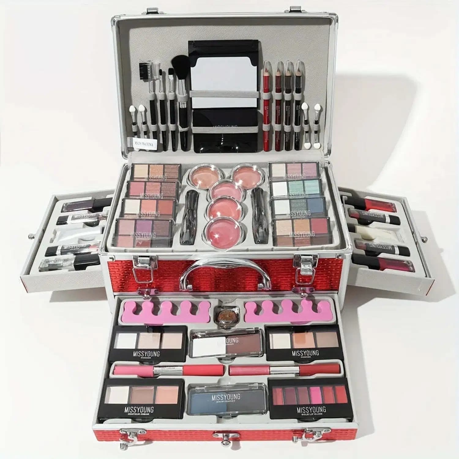 Kit de Maquiagem 106 Peças Estojo Sombra, Gloss Labial, Blush Vermelho