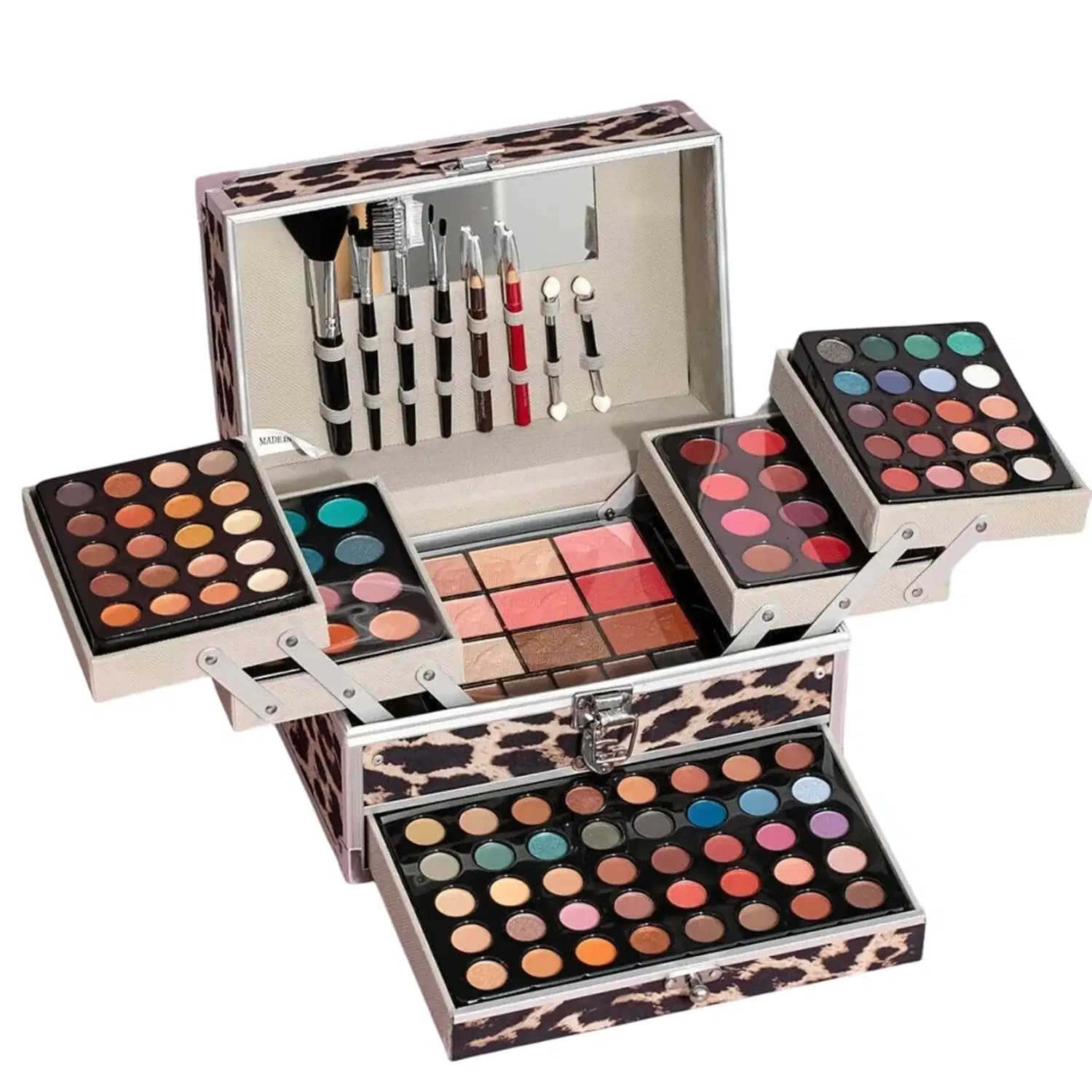 Kit de Maquiagem com 127 Peças sombra, blush, lápis de sobrancelha, batom e pincéis Leopardo