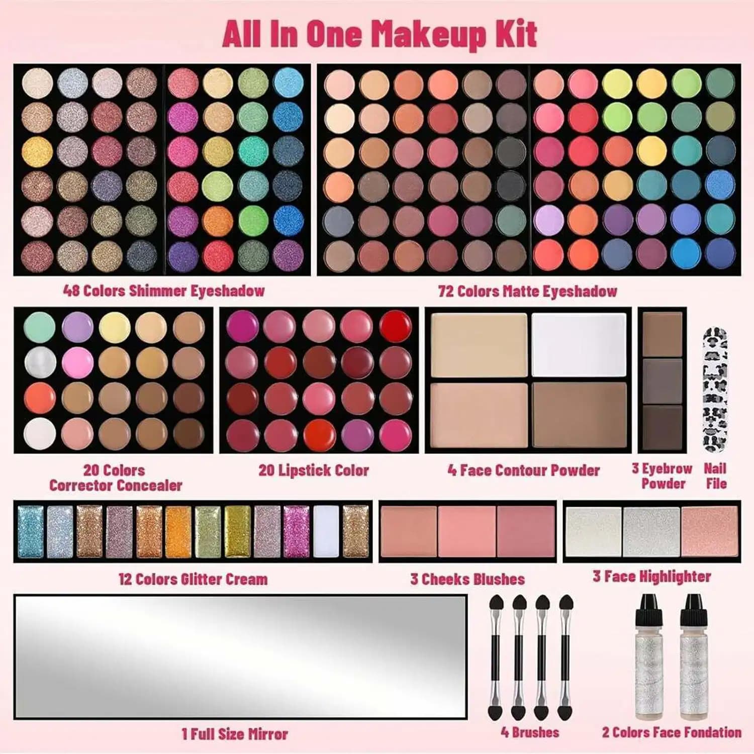 Conjunto de Maquiagem Sombra Batom Blush Iluminador KIT