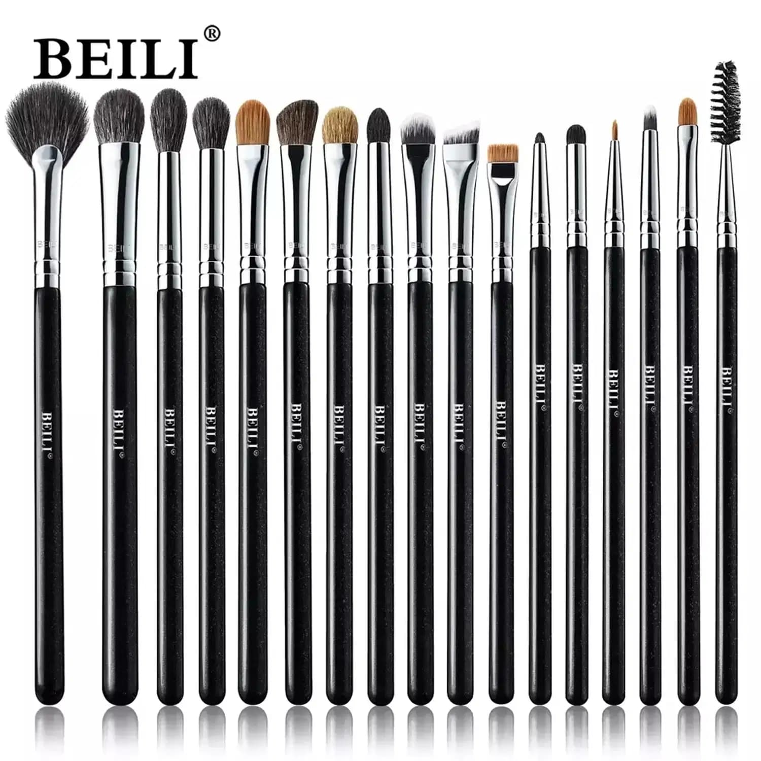 Conjunto de Pincéis Maquiagem Preto BEILI, 10-19 Pcs Natural NE17