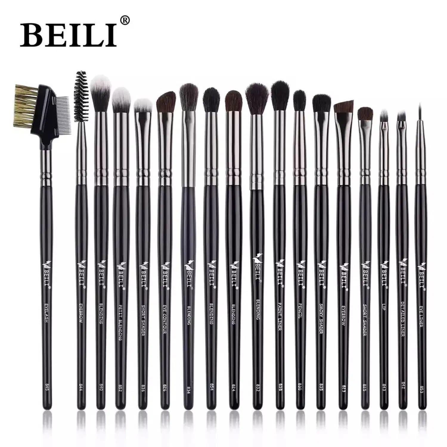 Conjunto de Pincéis Maquiagem Preto BEILI, 10-19 Pcs Natural BX-E18