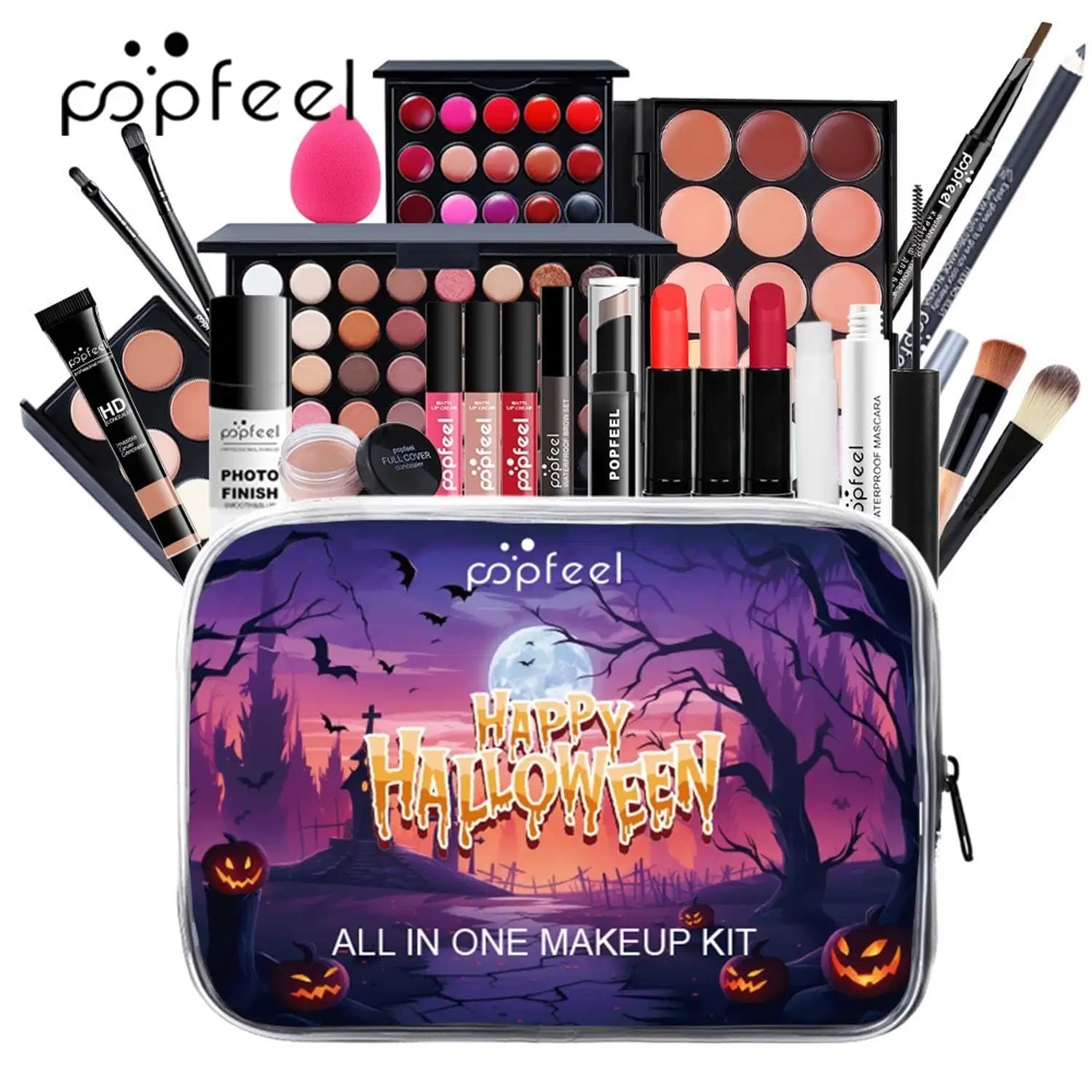 Kit de Maquiagem POPFEEL Halloween Batom, Sobra, Blush 1